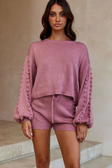 Modesto Long Balloon Sleeve Knit Sweater Rose