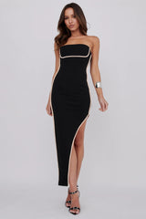 October Strapless Piping Midi Dress Black