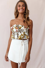 Thea Ruffle Crop Top Tropical Floral Print White