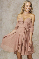 Whitney Deep V Polka Dot Dress Mocha