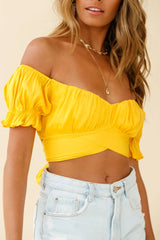 Linka Off-Shoulder Tie-Back Crop Top Yellow