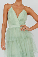 Seylah Tiered Frill Maxi Dress Glitter Sage
