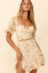 Leona Frill Trim A-Line Skirt Leopard Print Yellow