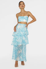 Veda Pleat Crop Top Floral Blue