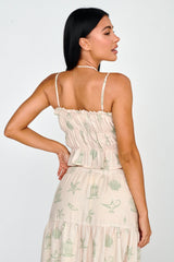 South Bay Ruched Cami Top Print Sage