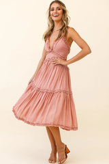 Laney Low Back Cami Strap Midi Dress Rose