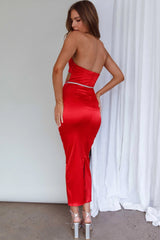Nohemi Strapless Diamante Maxi Dress Red