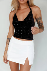Jaydelle Halterneck Diamante Top Black