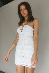St Kilda Embroidered Lace Strappy Dress White
