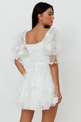 I've Got Sunshine Ruffle Strap Mini Dress Embellished White