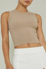 Mayra Crew Neck Crop Top Tan
