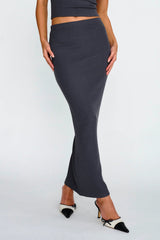 Strike A Pose Ribbed Maxi Skirt Charcoal