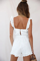 Virginia Ruffle Strap Eyelet Embroidery Romper White