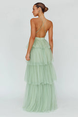 Seylah Tiered Frill Maxi Dress Glitter Sage