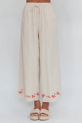 Sorrento Summer Embroidered Wide-Leg Pants Oat
