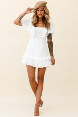 Say You Love Me Embroidery and Frill Detail Dress White