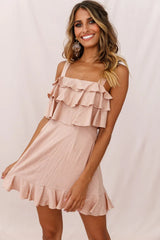 Lucille Tiered Ruffle A-Line Dress Mocha