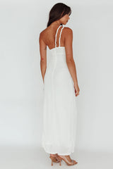 Kiah Twist Accent Thigh Split Midi Dress White