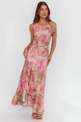 Moonlit Magic Asymmetric Neckline Maxi Dress Floral Blush