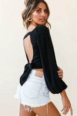 Love Like This Balloon Sleeve Open Back Crop Top Black