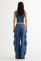 LIONESS After Hours Corset Blue Denim
