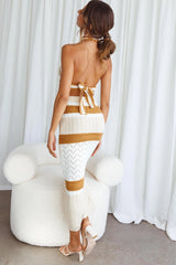 Higher Love Knit Halterneck Crop Top Striped Camel