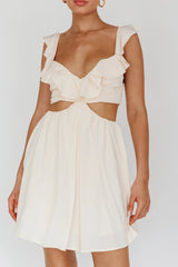 Revel Ruffle Trim Cut-Out Waist Dress Ivory