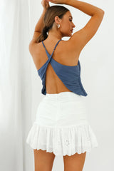 Miss Independent Cowl Neck Crossover Back Top Midnight Blue