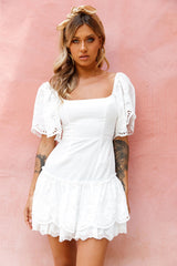 Milly Broderie Anglaise Layered Flounce Hem Dress White