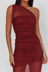 Verity One-Shoulder Sheer Maxi Dress Wine