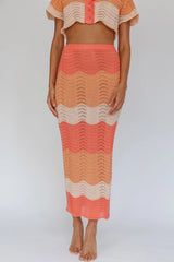 May Blooms Knit Maxi Skirt Tangerine