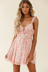 Priscilla Tied Bust Frill Detail Dress Floral Print Rose