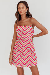 In Paris Embellished Chevron Mini Dress Fuchsia