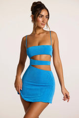 Textured Jersey Cut-Out A-Line Mini Dress in Cobalt Blue