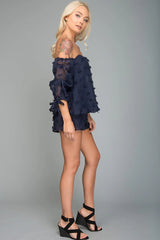 Stefani Heart Shaped Off the Shoulder Romper Navy