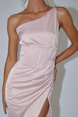 Ryhana One-Shoulder Split Midi Dress Dusty Rose