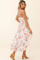 Los Feliz Tied Bust Halterneck Midi Dress Floral Print Pink