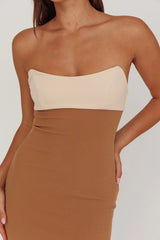 Regent Strapless Maxi Dress Contrast Camel