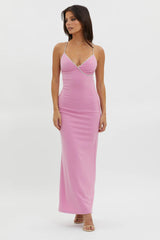 Harleigh Diamante Strap Tied Back Dress Pink
