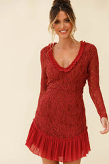 Isabella Long Sleeve Open Back Lace Dress Antique Rose