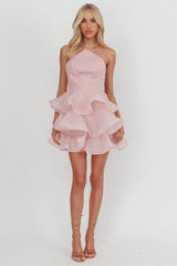 Kiera Layered Ruffle Strappy Mini Dress Pink