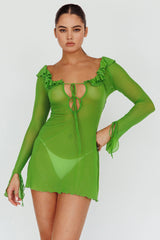 Sea Dreaming Ruffle Trim Mini Dress Lime