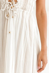 Hosanna Drawstring Detail Pocket Midi Dress Stripe Print Mocha