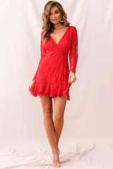 Kyle Long Sleeve Lace Dress Red