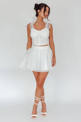 High Class Bow Shoulder Crop Top White