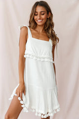 Sirocco Tassel Trim Tied Shoulder Dress White