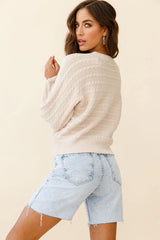 Uncomplicated Crew Neck Horizontal Cable Knit Sweater Beige