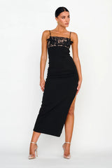 Misha Embellished Bust Midi Dress Black