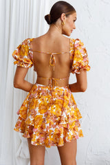 Orianthi Cut-Out Waist Mini Dress Floral Yellow