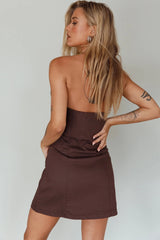 Luann Scoop Neckline Strapless Mini Dress Brown